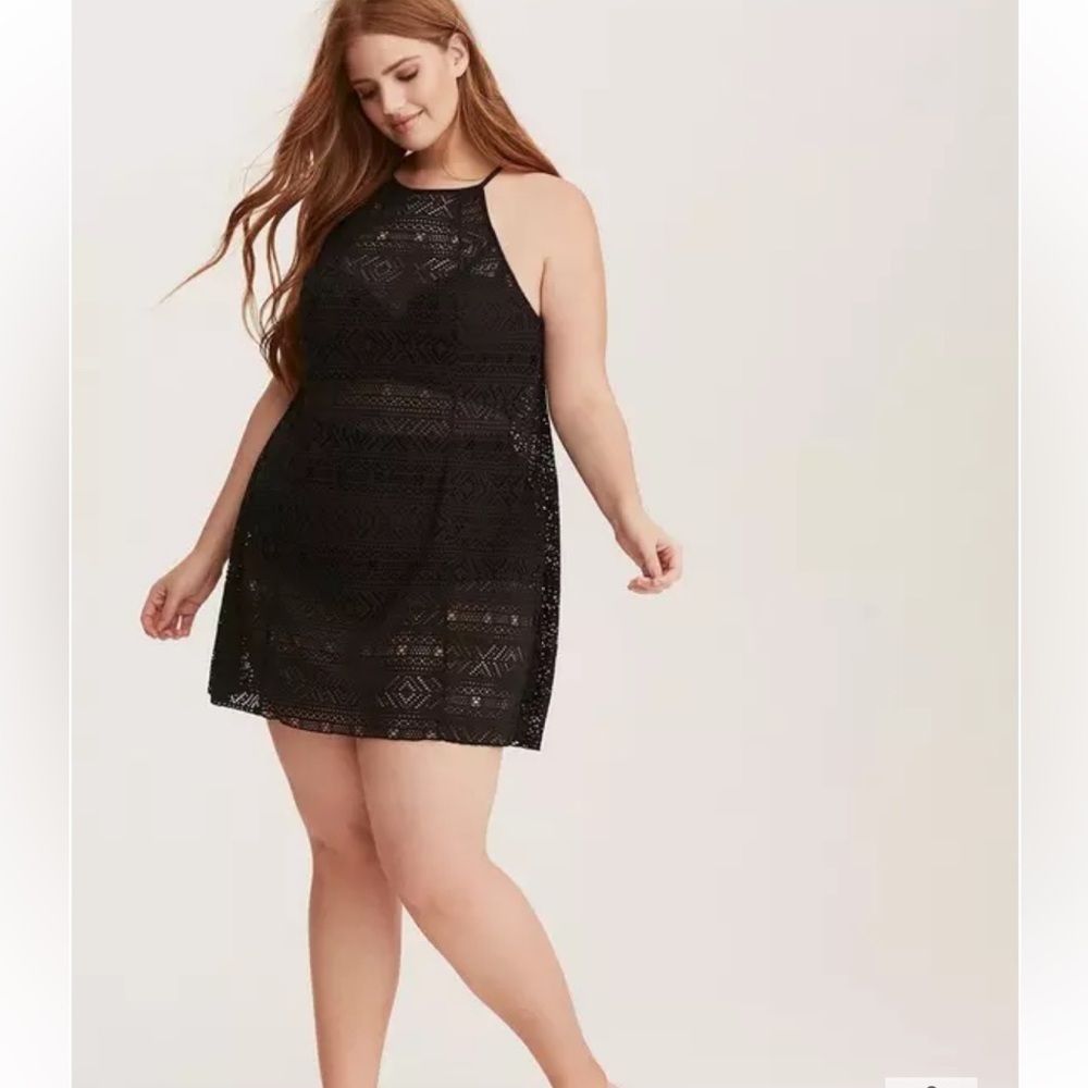 Torrid Black Crochet Halter Neck Swim Cover Up Black Large/12 Beach Vacation